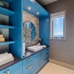 idology-–-casa-bonita-–-sprout-–-hendersonville-nc-–-custom-home-–-guest-bath-blue-cabinetry-vessel-sink-open-shelves-–-14